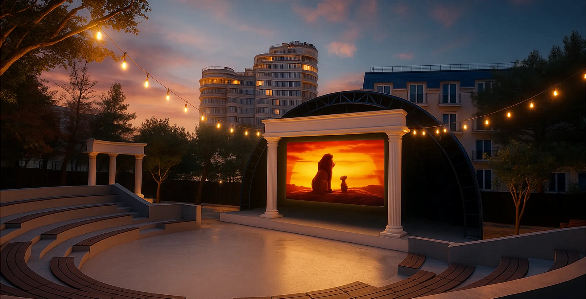Вечерний кинотеатр под открытым небом